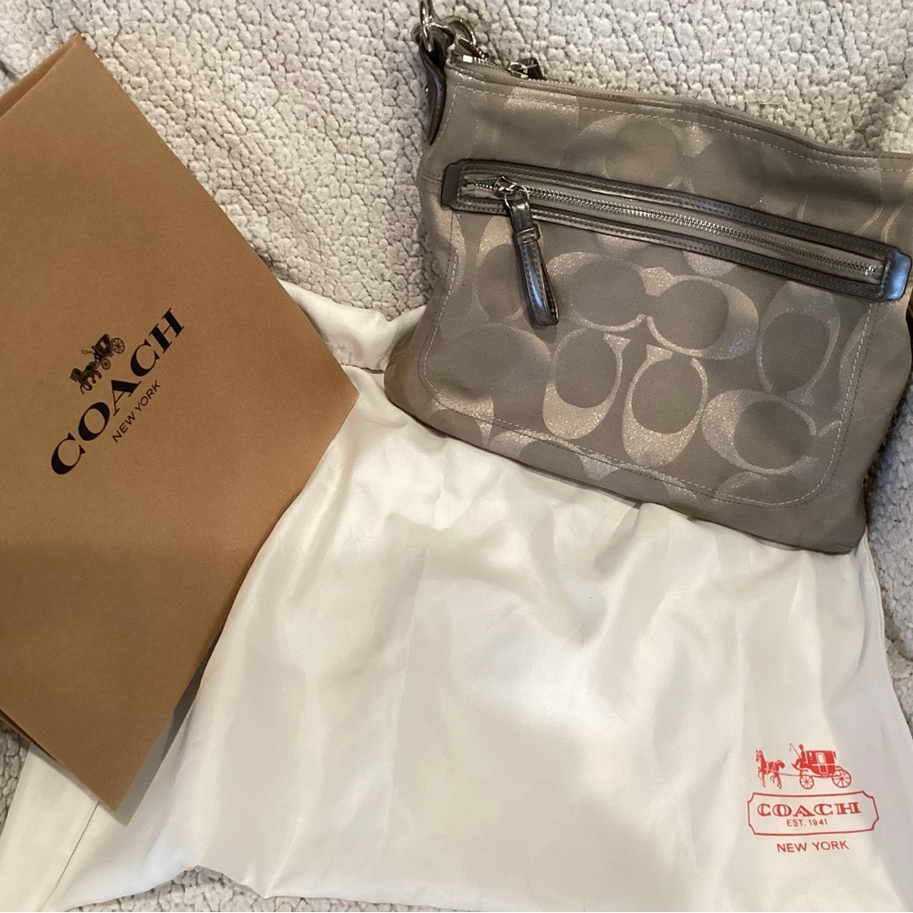 Coach Silver Crossbody Bag with Signature Design